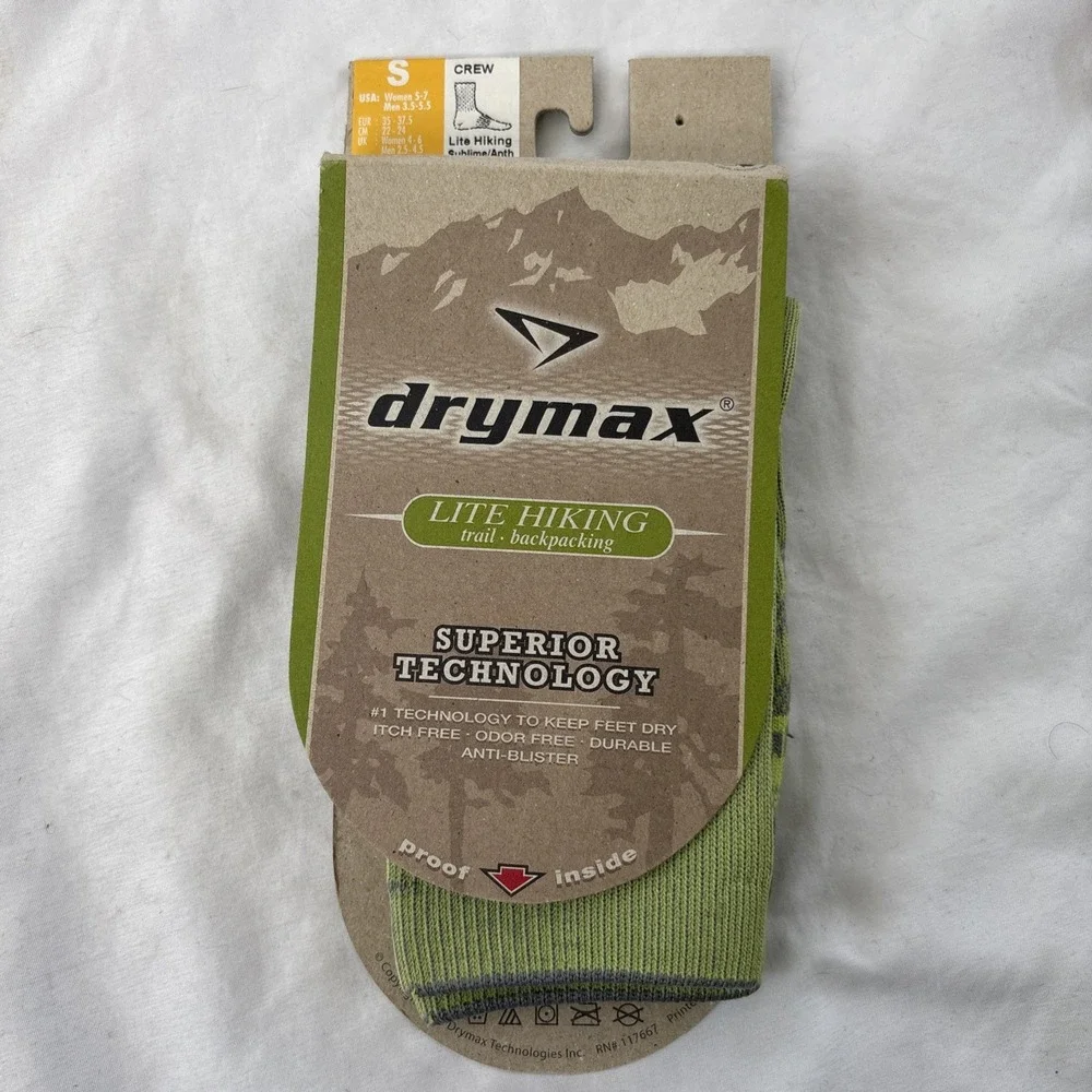 Drymax Lite Hiking Crew Socks Sublime/Anth‎ Small Woman 5-7 Men 3.5-5.5 Trail